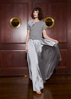 Cashmere Short Sleeve Sweater With Silk Flowers Silver