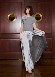 Cashmere Short Sleeve Sweater With Silk Flowers Silver