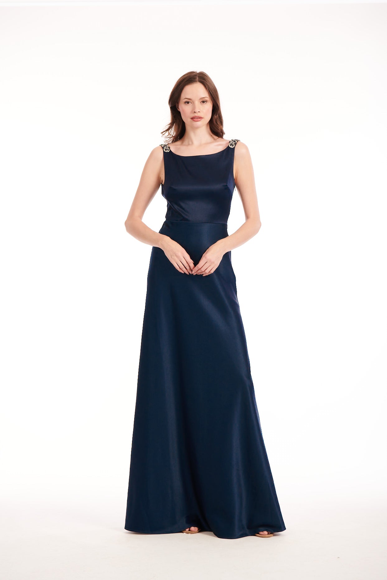 SATIN BACK COWL GOWN NAVY