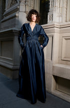 TAFFETA WRAP GOWN NAVY