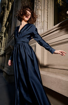 TAFFETA WRAP GOWN NAVY