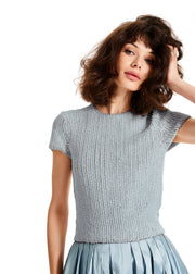 PEARL ENCRUSTED SHORT SLEEVE TEE - LIGHT BLUE