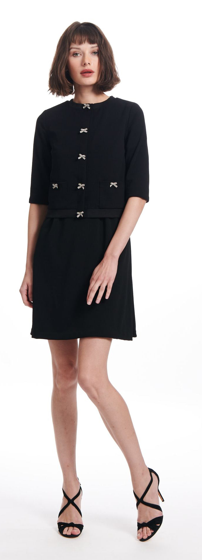 CREPE JACKET WITH CRYSTAL BOW BUTTONS