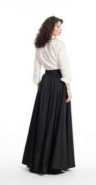 TAFFETA BLOUSE WITH CRYSTAL BOW BUTTONS AND SASH IVORY