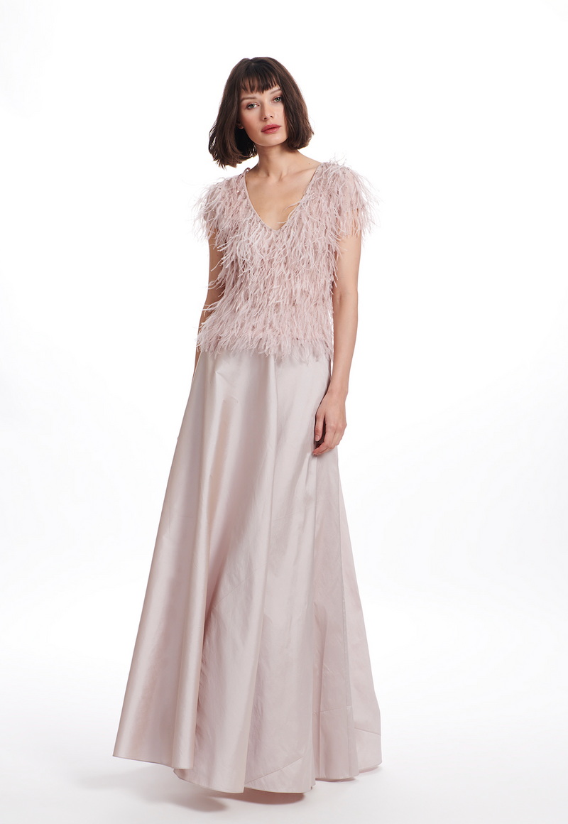 A-LINE TAFFETA LONG SKIRT OYSTER