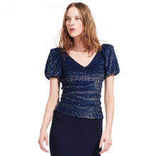 Load image into Gallery viewer, Puff Sleeve V-Neck Sequin Tee
