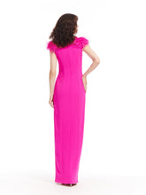 Load image into Gallery viewer, V Neck Feather Shoulder Crepe Gown
