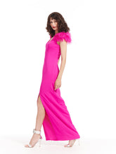 Load image into Gallery viewer, V Neck Feather Shoulder Crepe Gown
