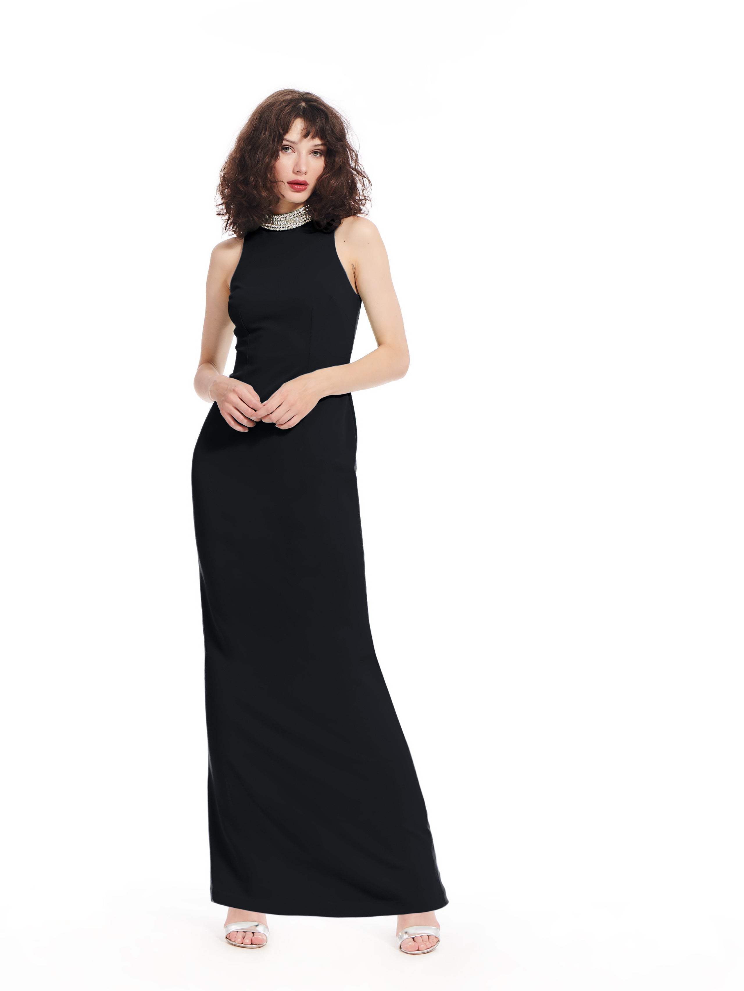 Jeweled Collar Sleeveless Gown