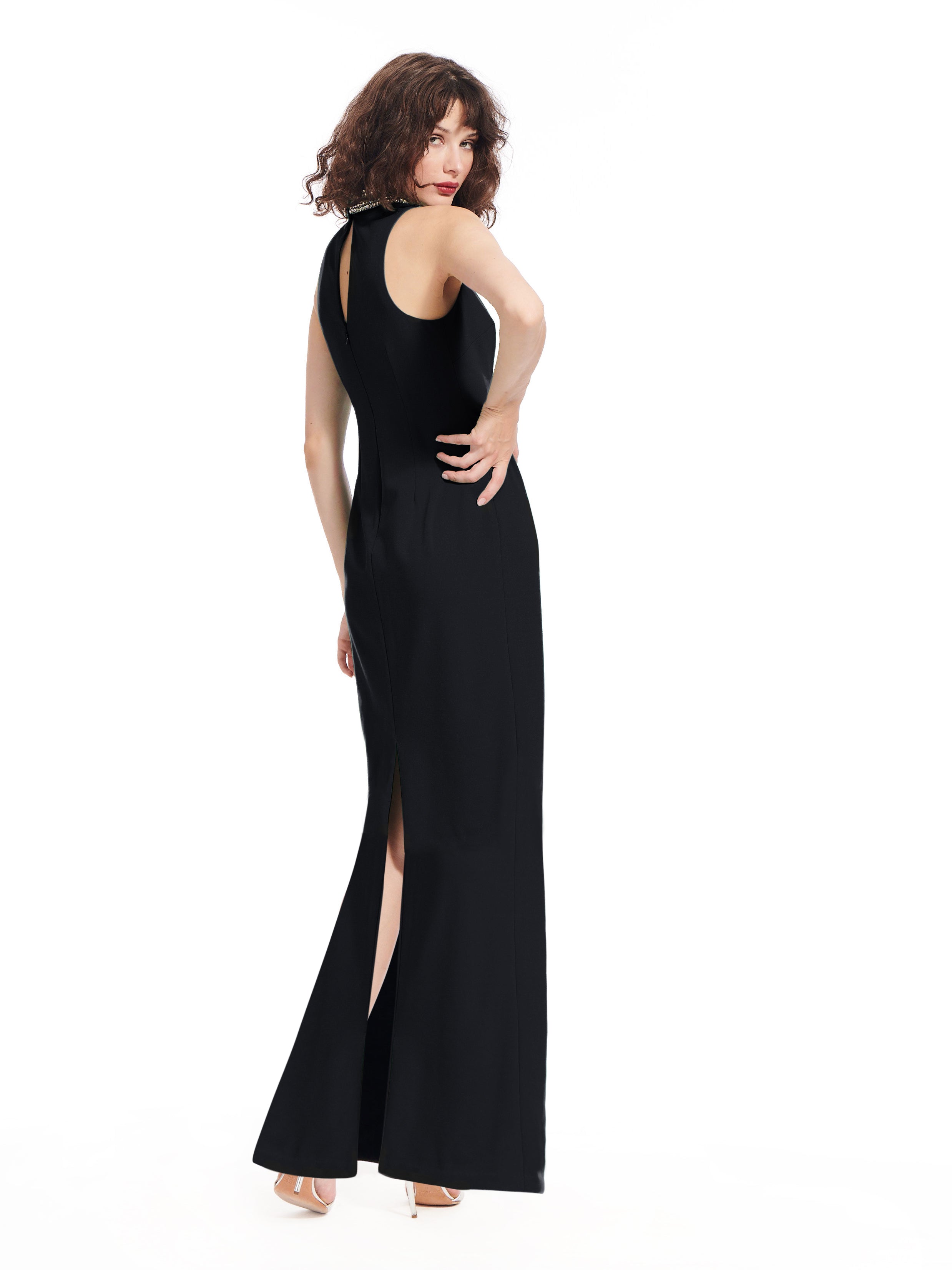 Jeweled Collar Sleeveless Gown