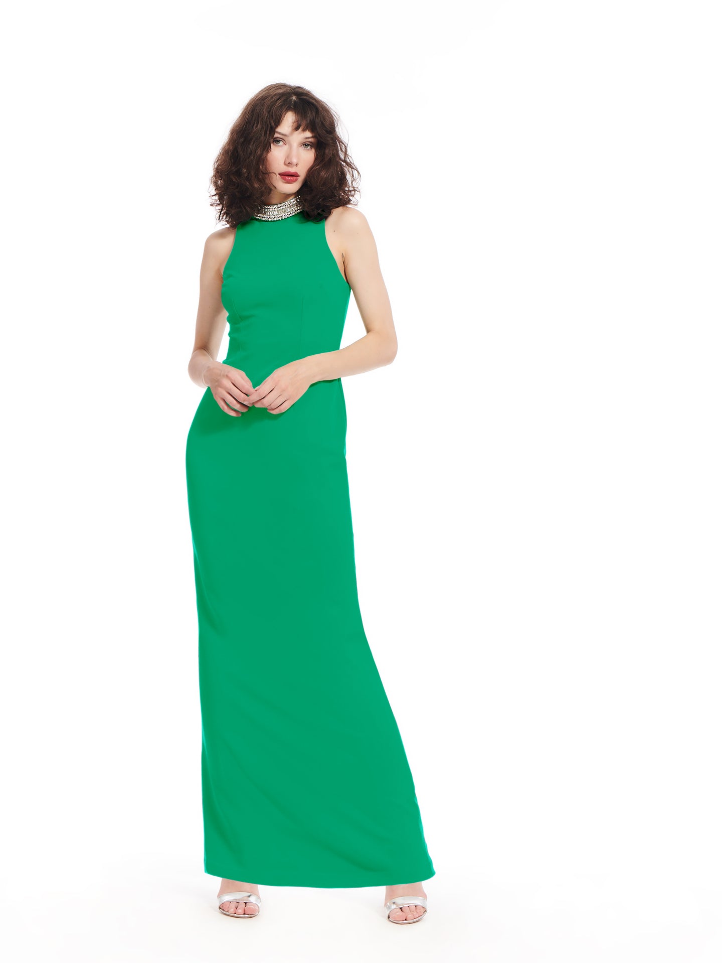 Jeweled Collar Sleeveless Gown