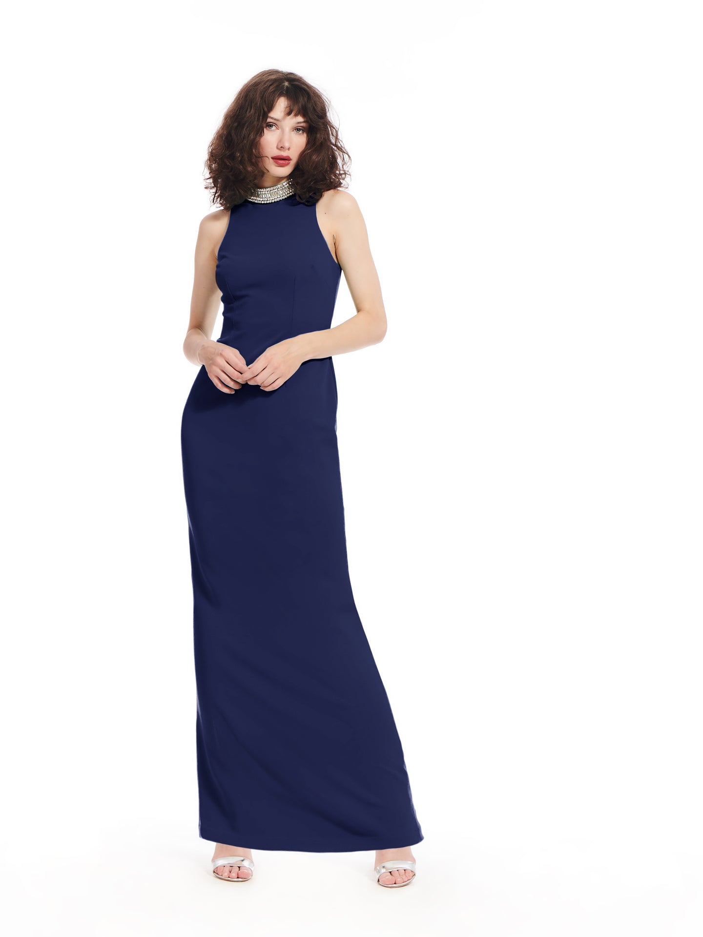 Jeweled Collar Sleeveless Gown