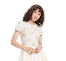 Load image into Gallery viewer, Short Sleeve Sequin Tee with Crystal Bows
