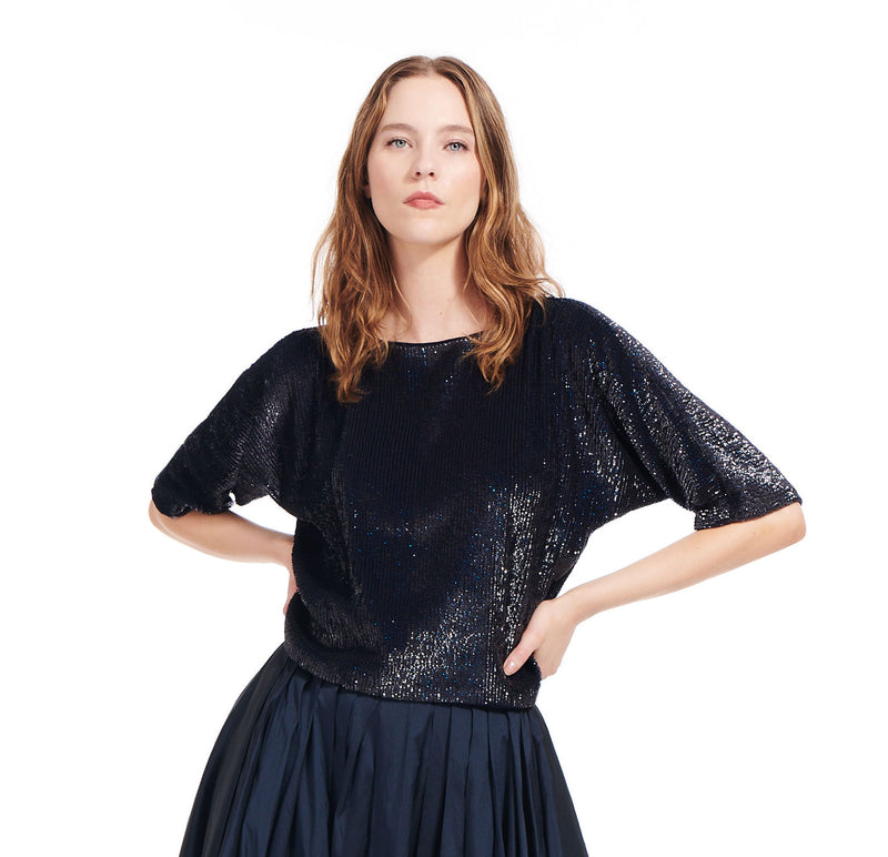 Sequin Blouson with Dolman Sleeves