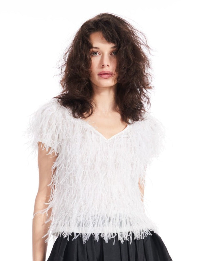 Feather V-neck Short Sleeve Top