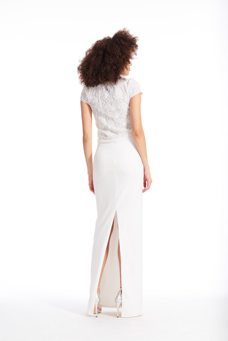 LONG STRETCH CREPE COLUMN SKIRT IVORY