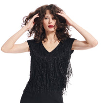Load image into Gallery viewer, Short Sleeve Beaded Fringe Top
