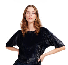 Sequin Blouson with Dolman Sleeves LT BLUE